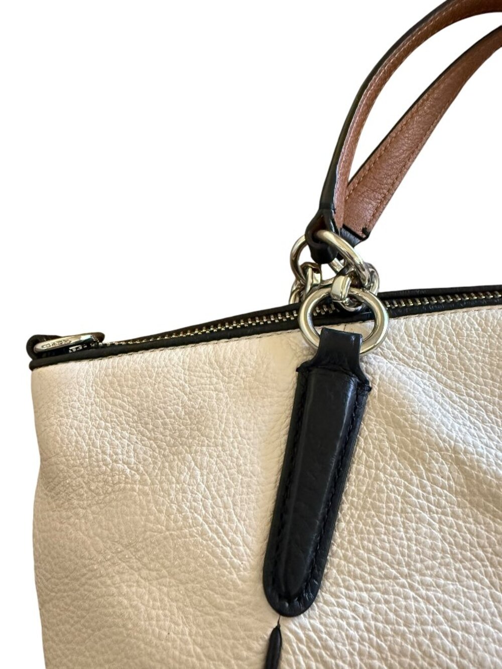 Vintage Coach Leather Kelsey Satchel Cream Black Trim Crossbody Bag - Picture 4 of 7